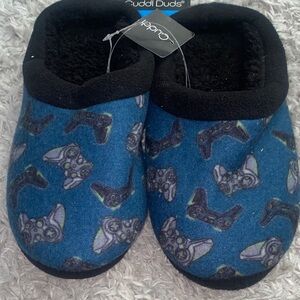 Cuddl Duds Boys' Blue Slippers with Controller Pattern